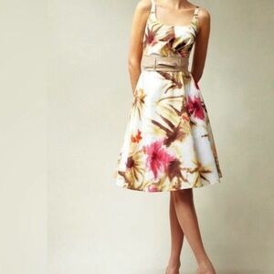 Talbots Pink Brown Watercolor Floral Fit & Flare Dress 14P. Belt not included